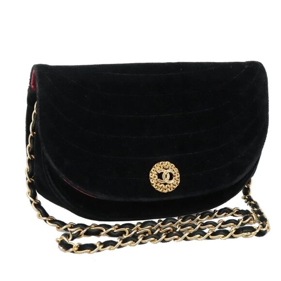CHANEL Chain Shoulder Bag Suede Black CC Auth 105831 - Picture 1 of 15